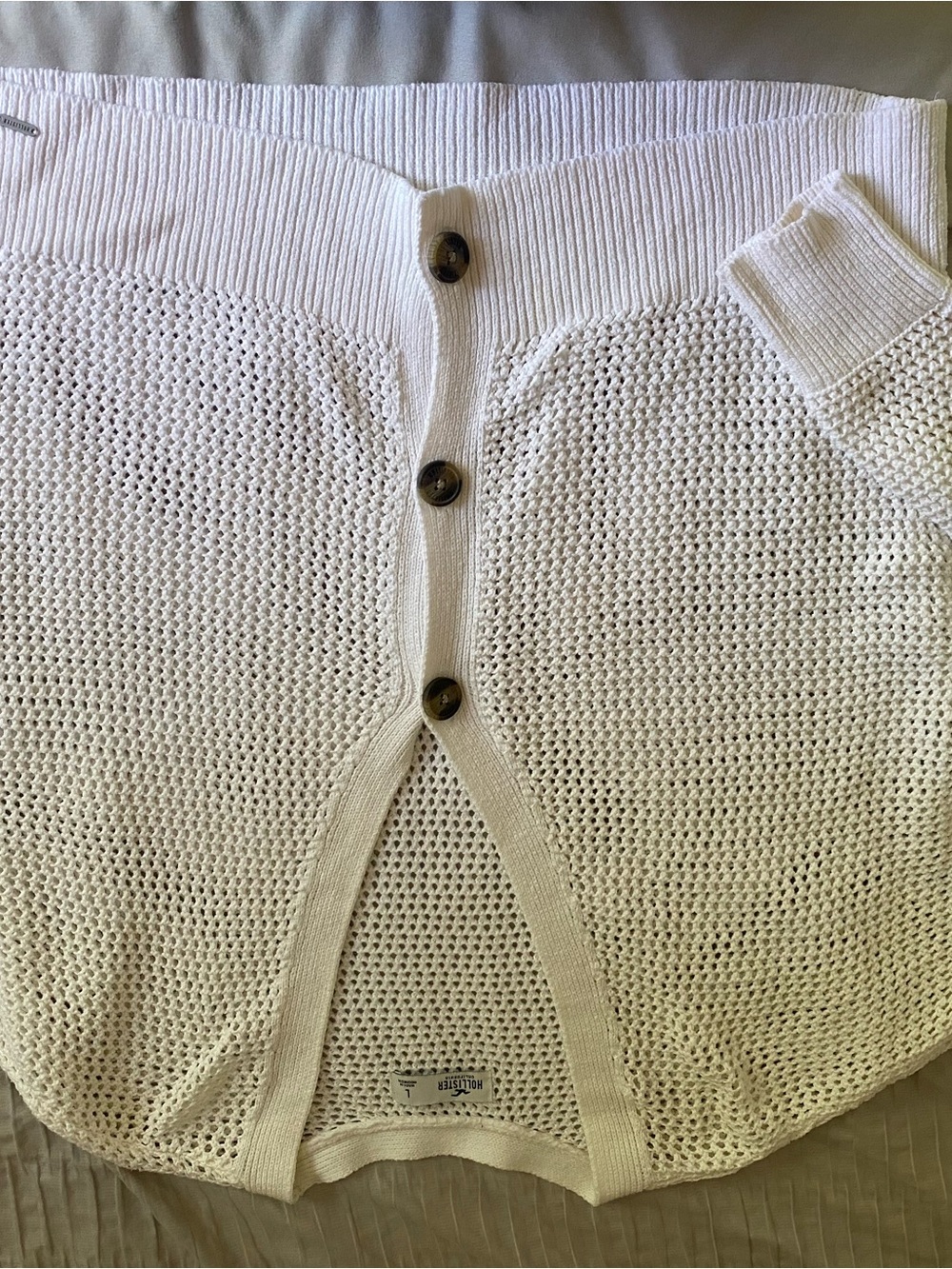 Hollister White Open-Knit Button Front Cardigan